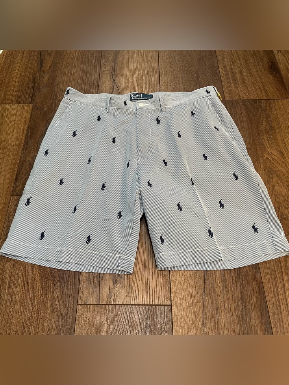 Polo Ralph Lauren Prospect Shorts Mens 36 Blue White Seersucker Pony Embroidered